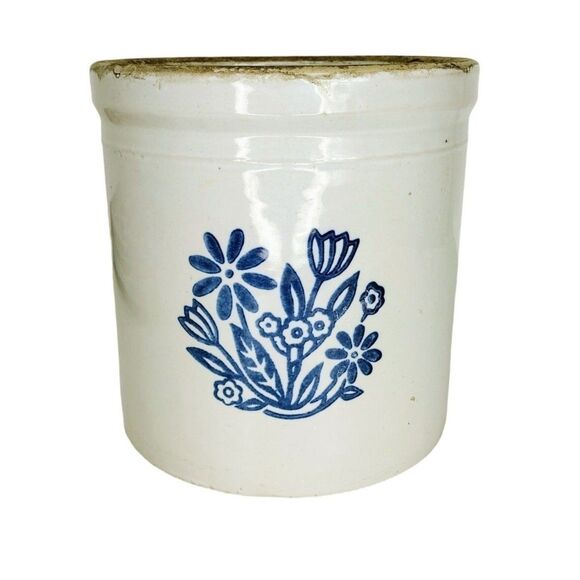 Antique Vintage Country Glazed Stoneware Crock Hand Painted Flowers Gallon Size - Picture 1 of 8